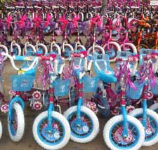 Bicycles lined up for Christmas toy drive.