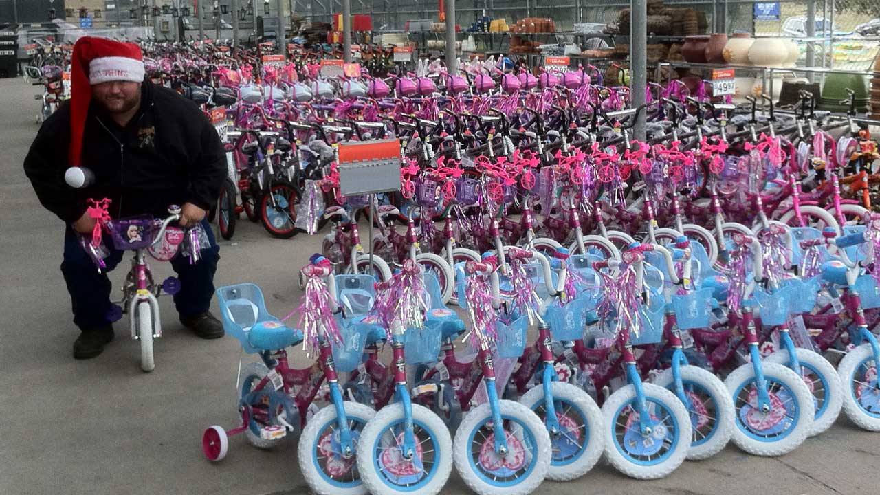 Shopping carts loaded with Toys for Christmas toy Drives.